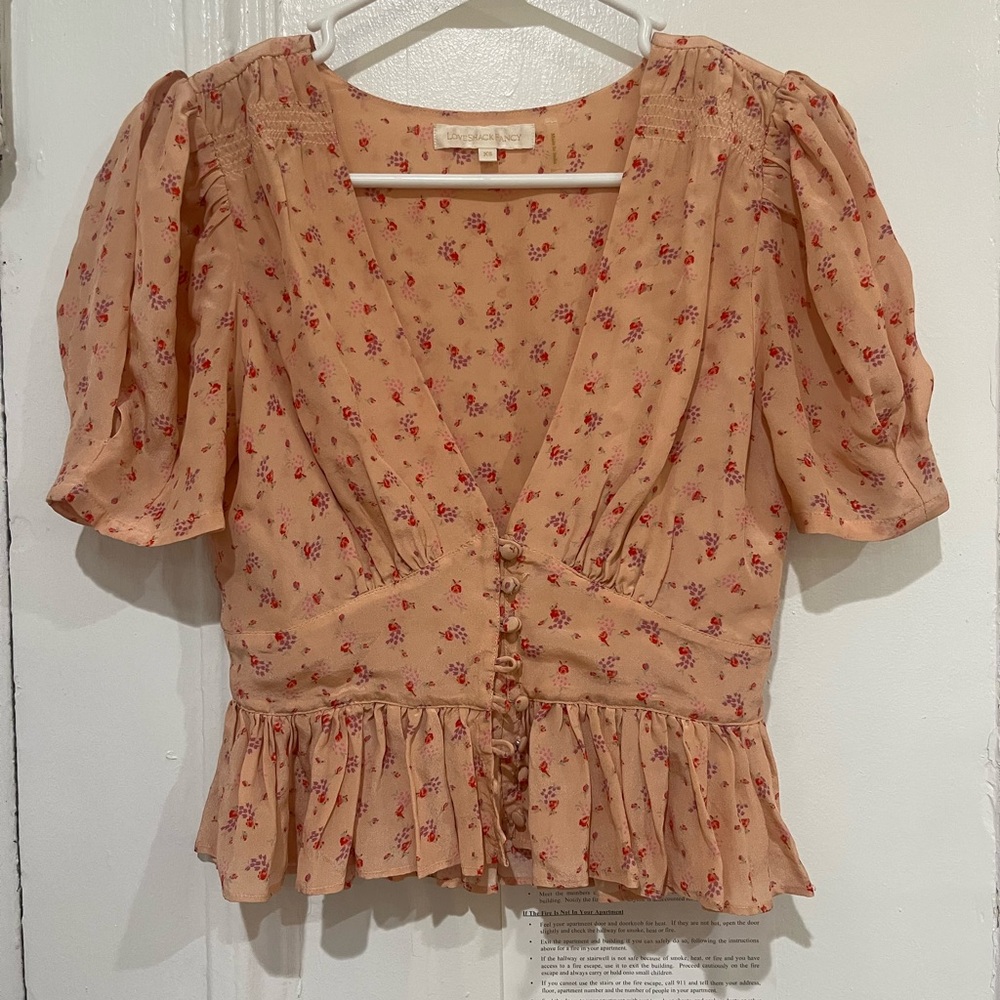 LoveShackFancy Pink Ruffle Blouse